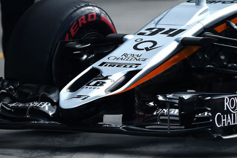 Nowy nos Force India podczas testów na torze Red Bull Ring
