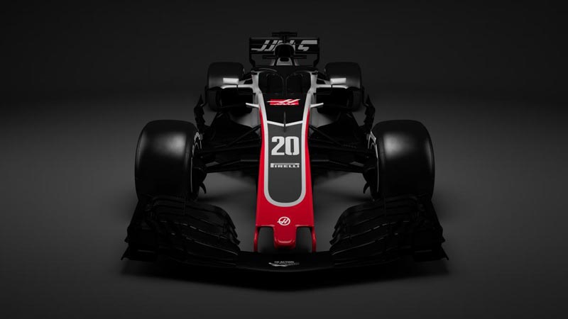 Bolid Haas VF-18 z przodu. Nowy bolid Haasa na sezon 2018